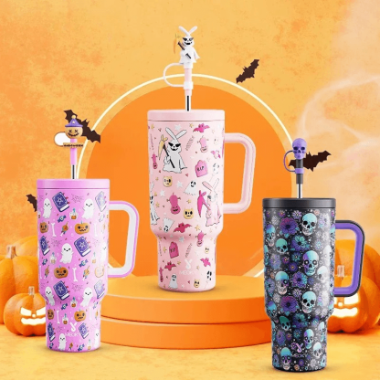 40Oz Halloween Patterned Insulated Tumbler With Handle And Straw - Mineral Mug