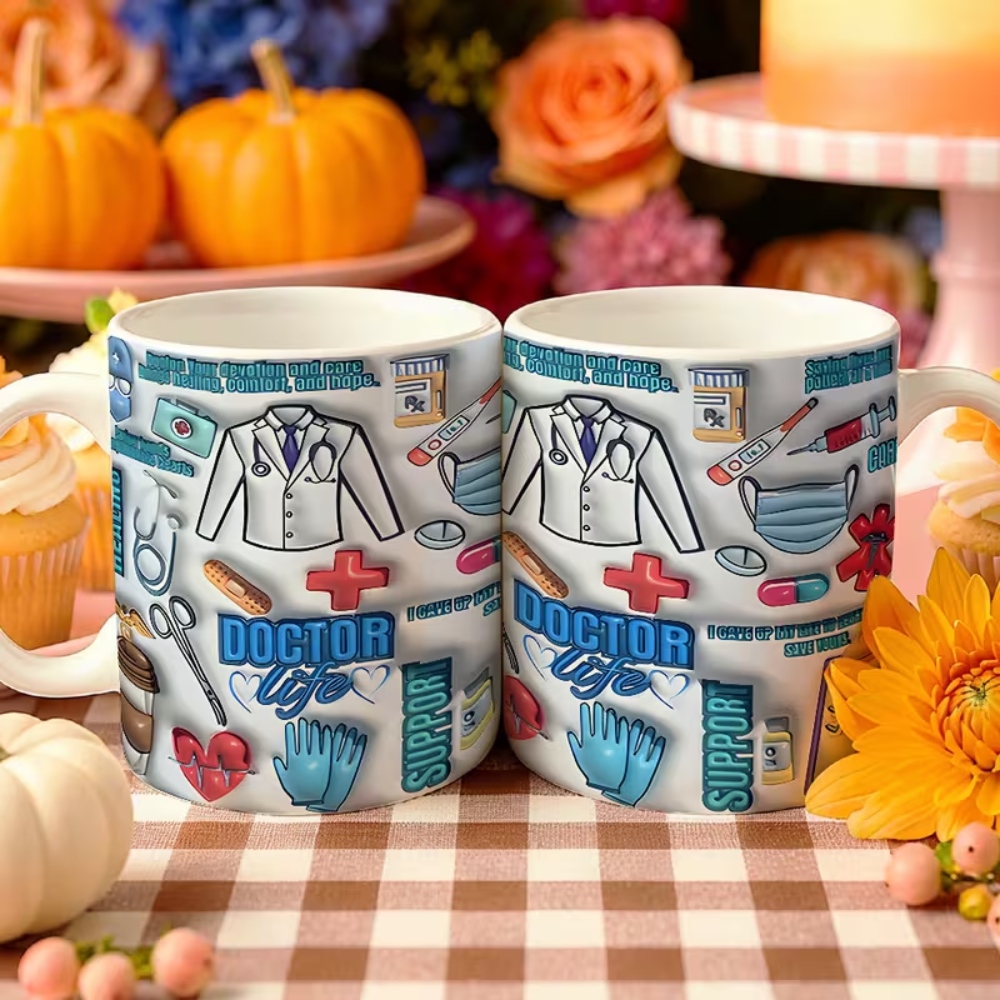 Ceramic Medical Theme Coffee Mug Doctor Nurse Pattern Drinkware