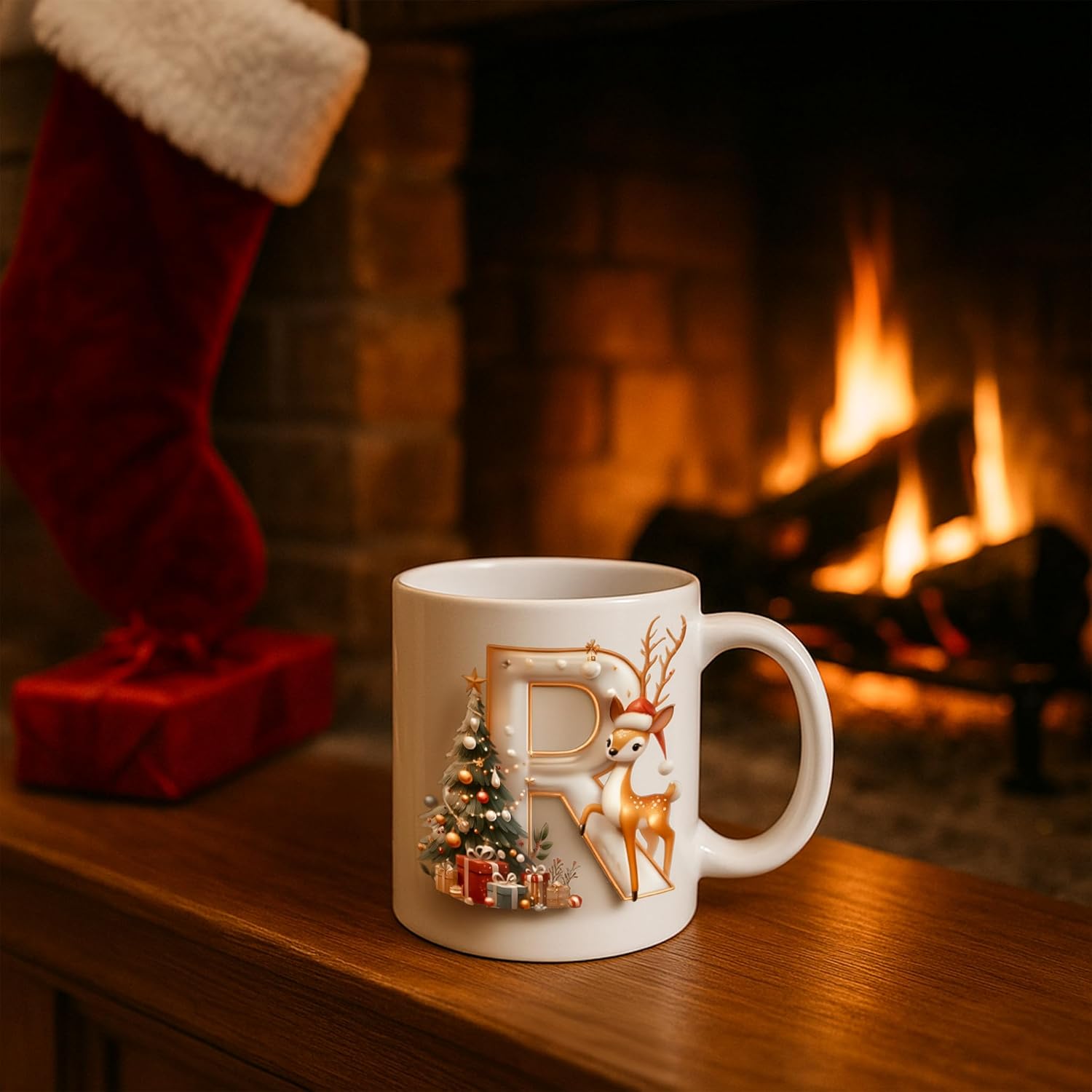 Christmas Personalized Initial Letter Printed Ceramic Mug