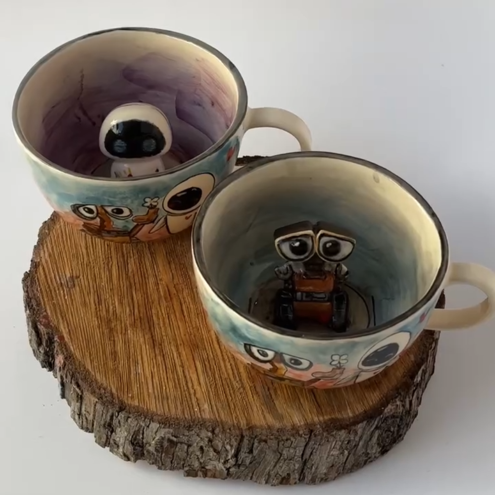 3D Robot Character Couple Mug Set Handmade Ceramic Cups