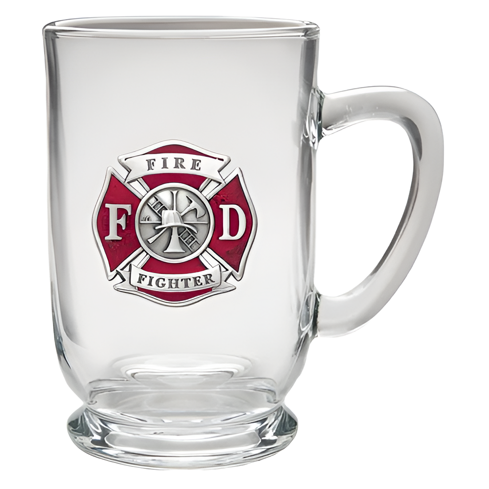 Fire Fighter Glass Coffee Mug With FD Badge Design
