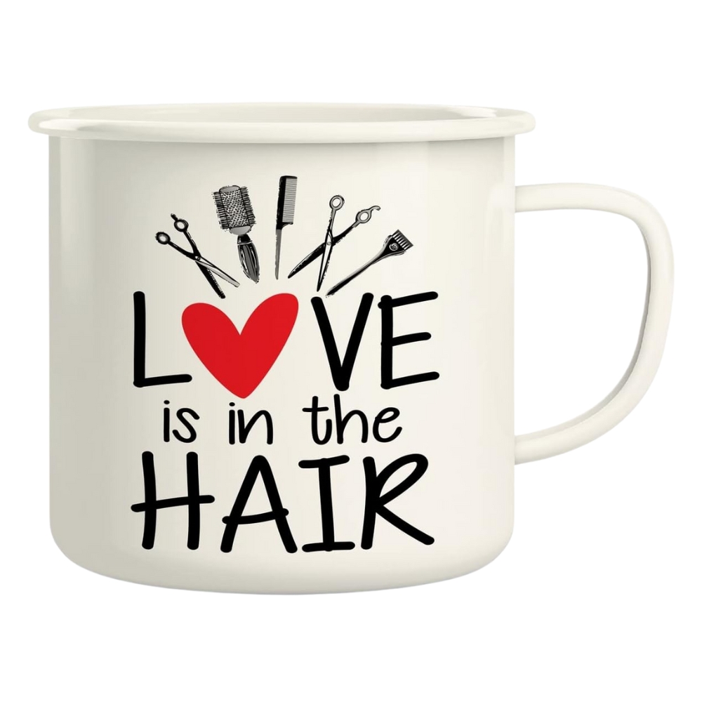 Love is in the Hair Hairstylist Hairdresser 16 Oz Enamel Stainless Steel