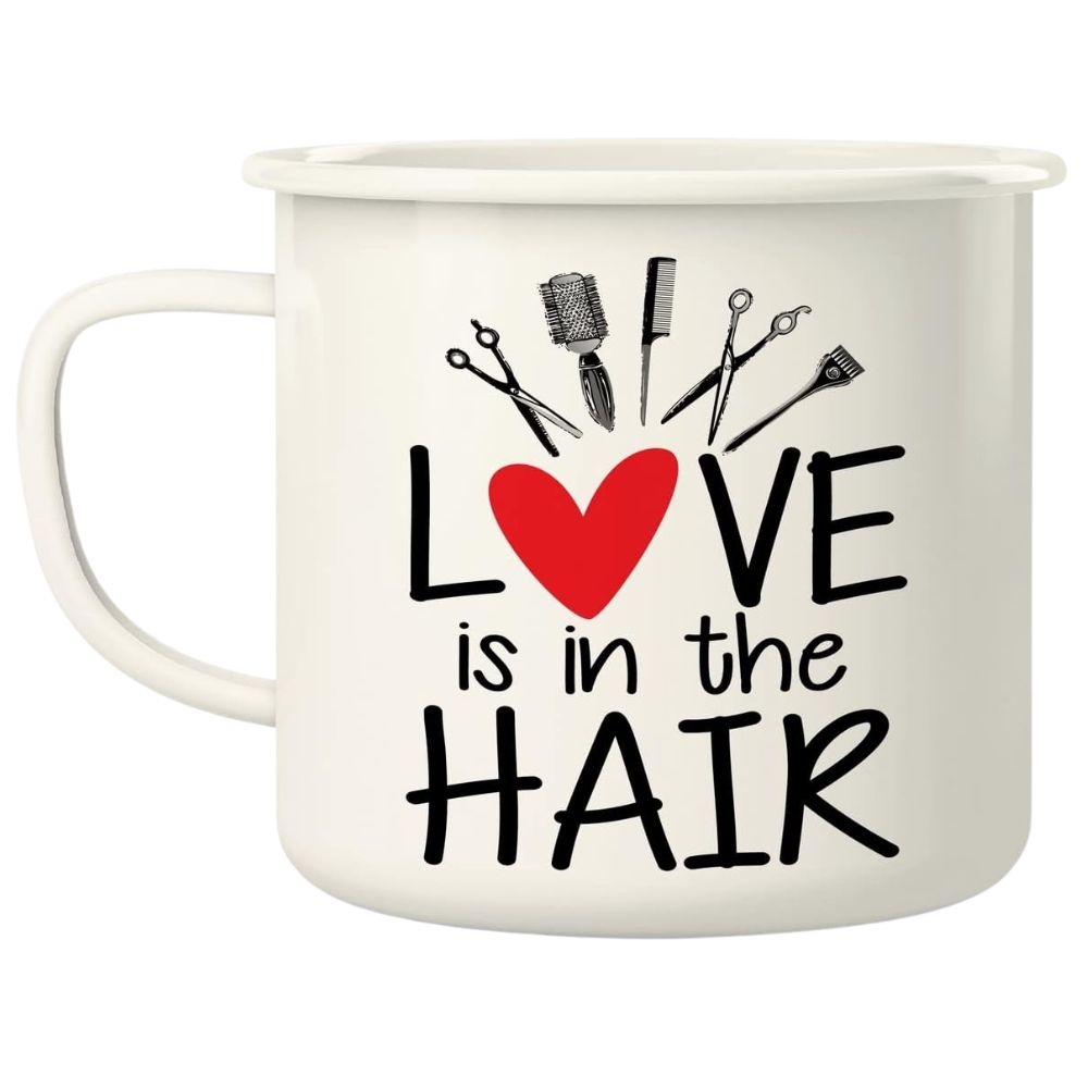 Love is in the Hair Hairstylist Hairdresser 16 Oz Enamel Stainless Steel