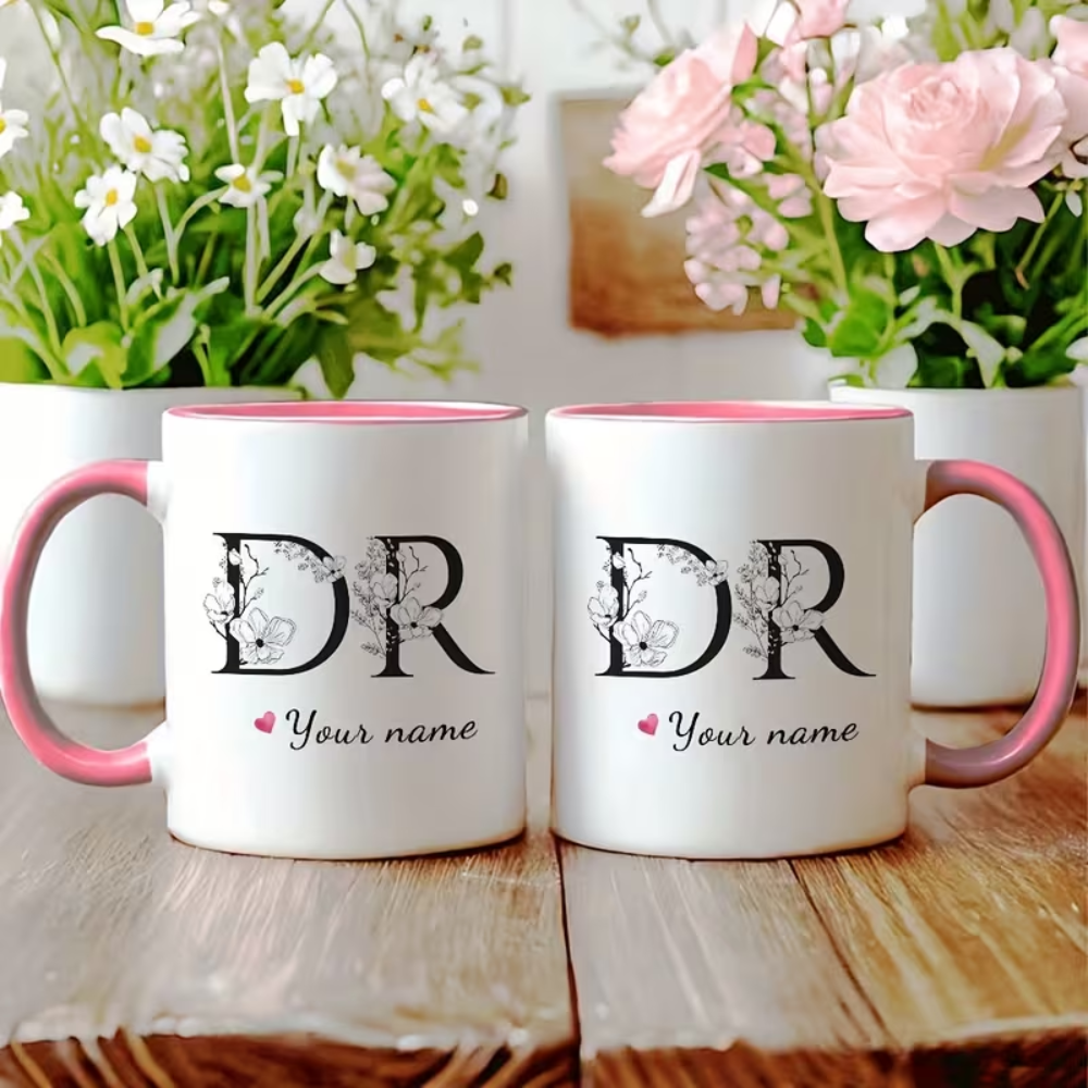 Personalized Doctor Ceramic Coffee Mug with Name Initials Floral Design