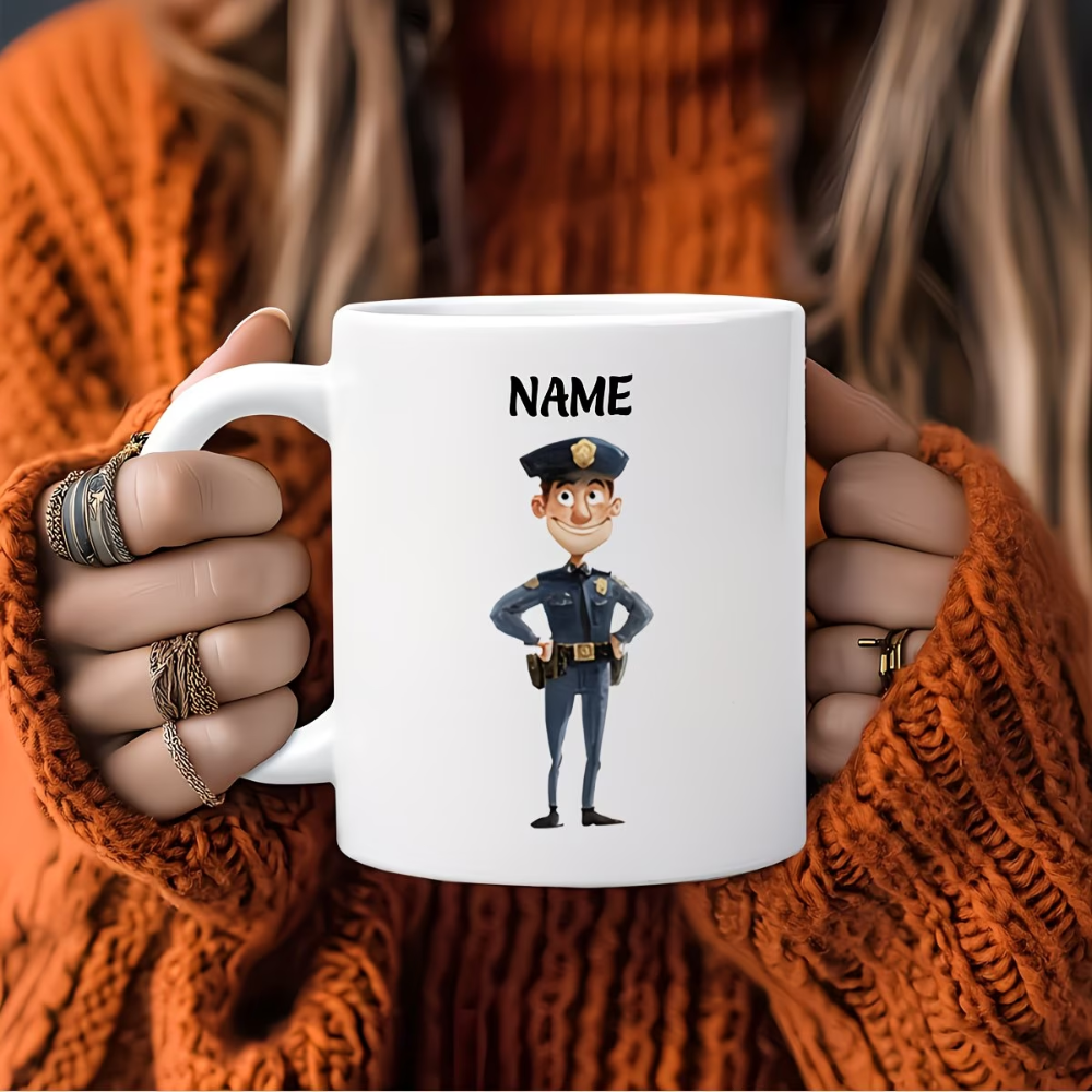 11 oz Personalized Cartoon Police Officer Ceramic Coffee Mug with Name