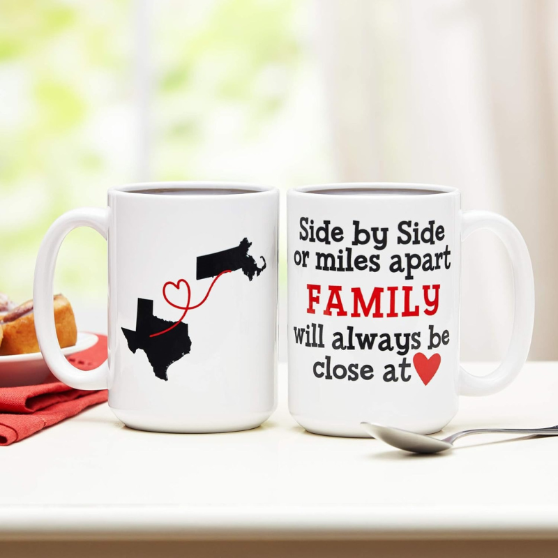 Personalized Sisters Names 15oz Ceramic Coffee Mug With Heartstring Design