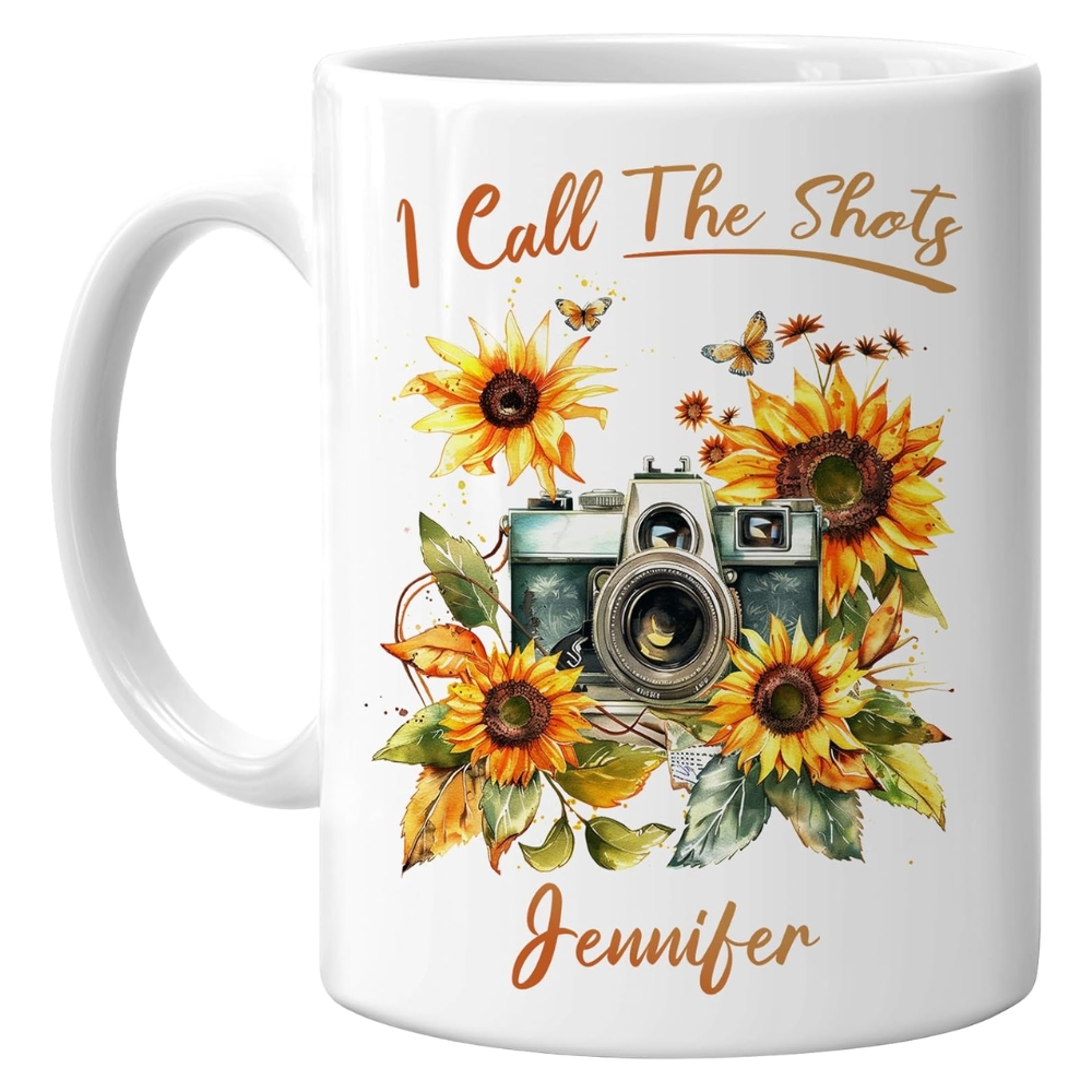 Personalized Photography Mug - Unique Design Camera Mug With Sunflower 