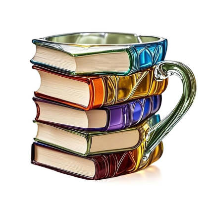 3D Painted Book Mug for Hot or Cold Brews Unique Design Library Coffee Mug