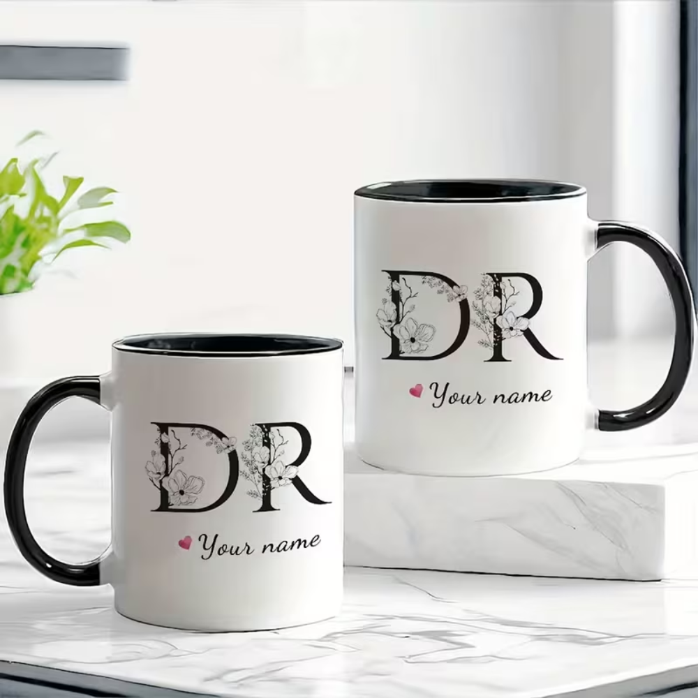 Personalized Doctor Ceramic Coffee Mug with Name Initials Floral Design