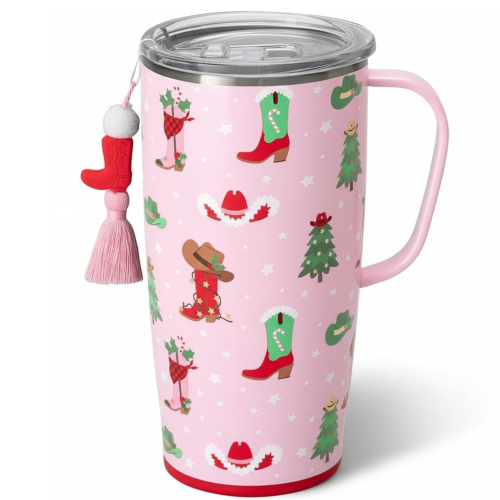 Christmas Insulated Travel Mug With Festive Bow Design