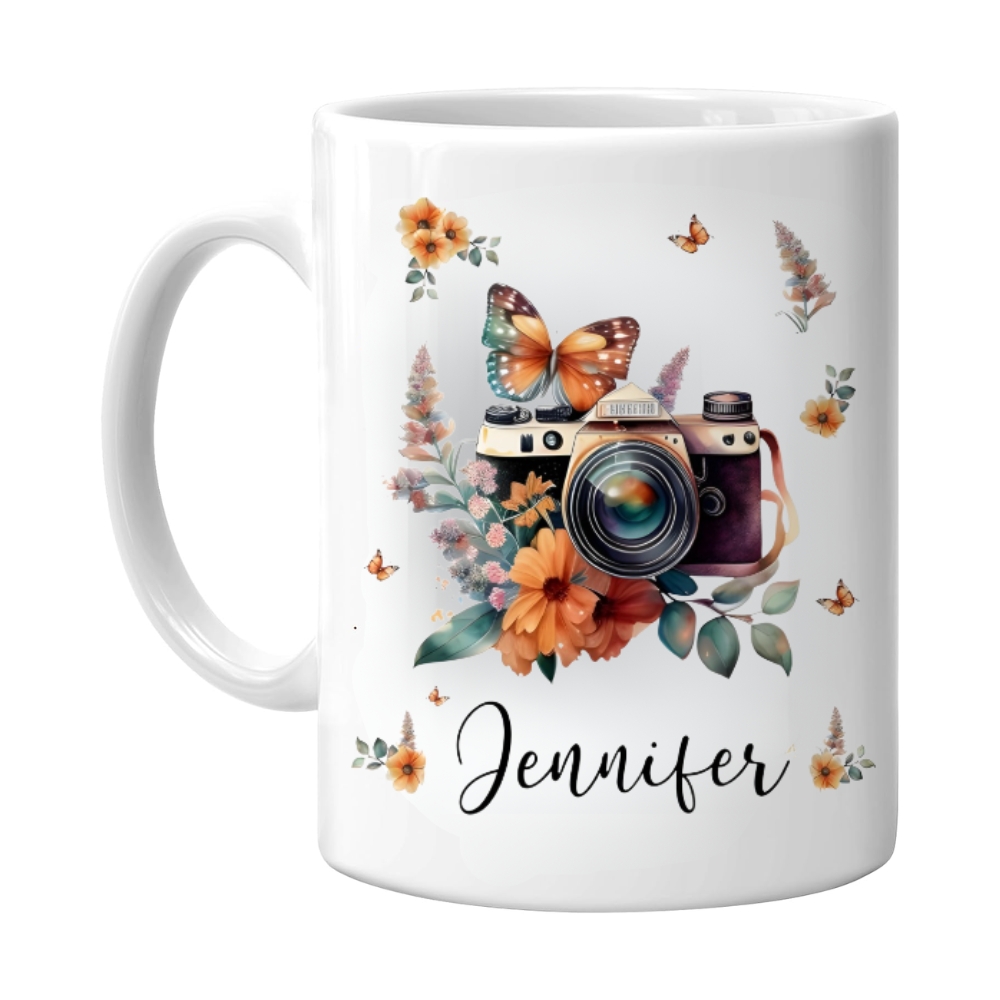 Personalized Photography Mug - Unique Design Camera Mug With Sunflower 
