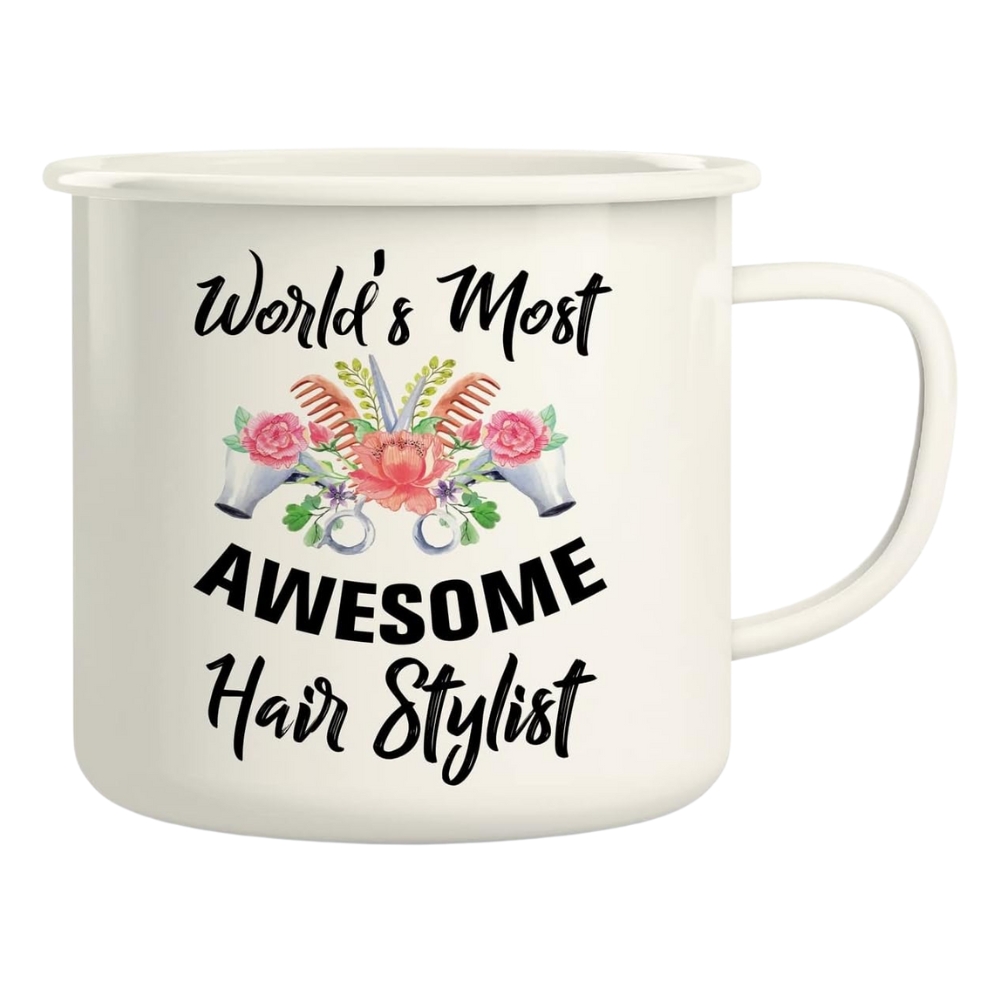 World's Most Awesome Hairstylist Hairdresser 16 Oz Enamel Stainless Steel