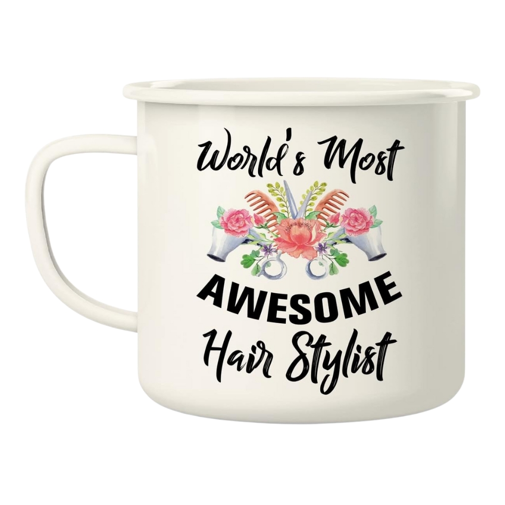 World's Most Awesome Hairstylist Hairdresser 16 Oz Enamel Stainless Steel