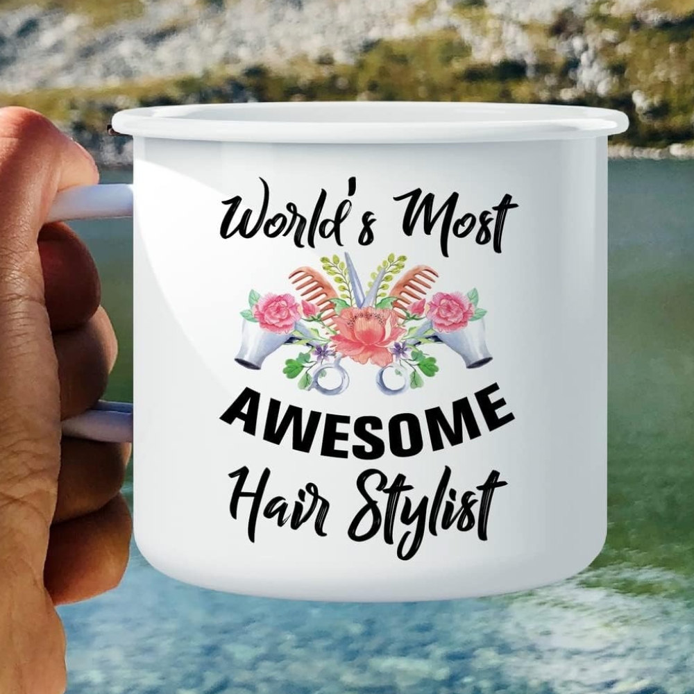 World's Most Awesome Hairstylist Hairdresser 16 Oz Enamel Stainless Steel