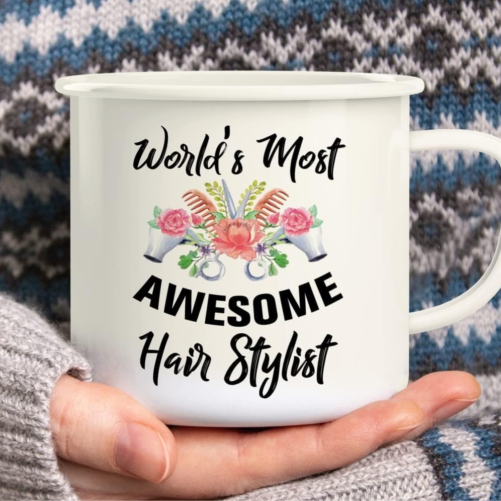 World's Most Awesome Hairstylist Hairdresser 16 Oz Enamel Stainless Steel