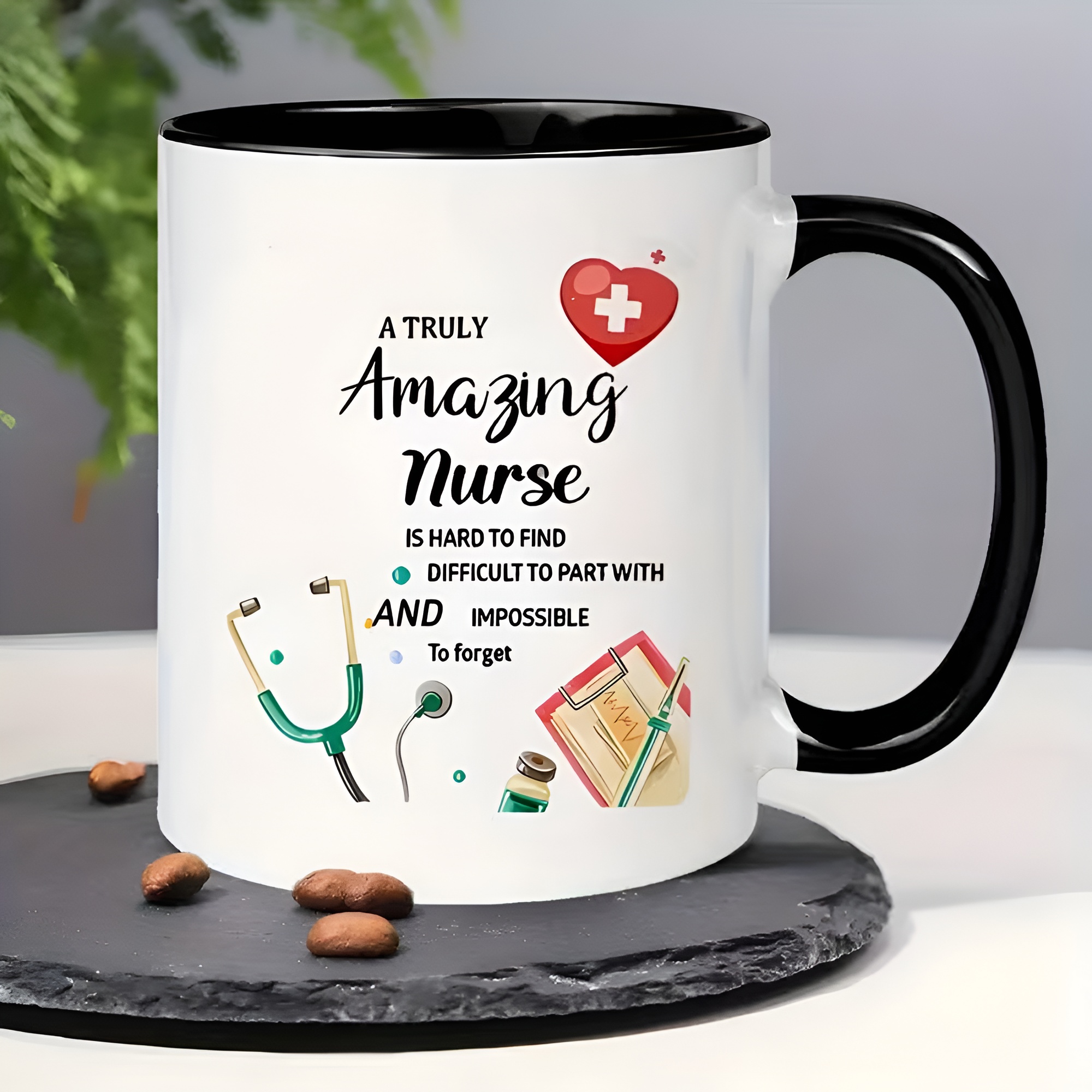 Themed Mug with Stethoscope, Syringe and Heart Design - "Great Nurse"