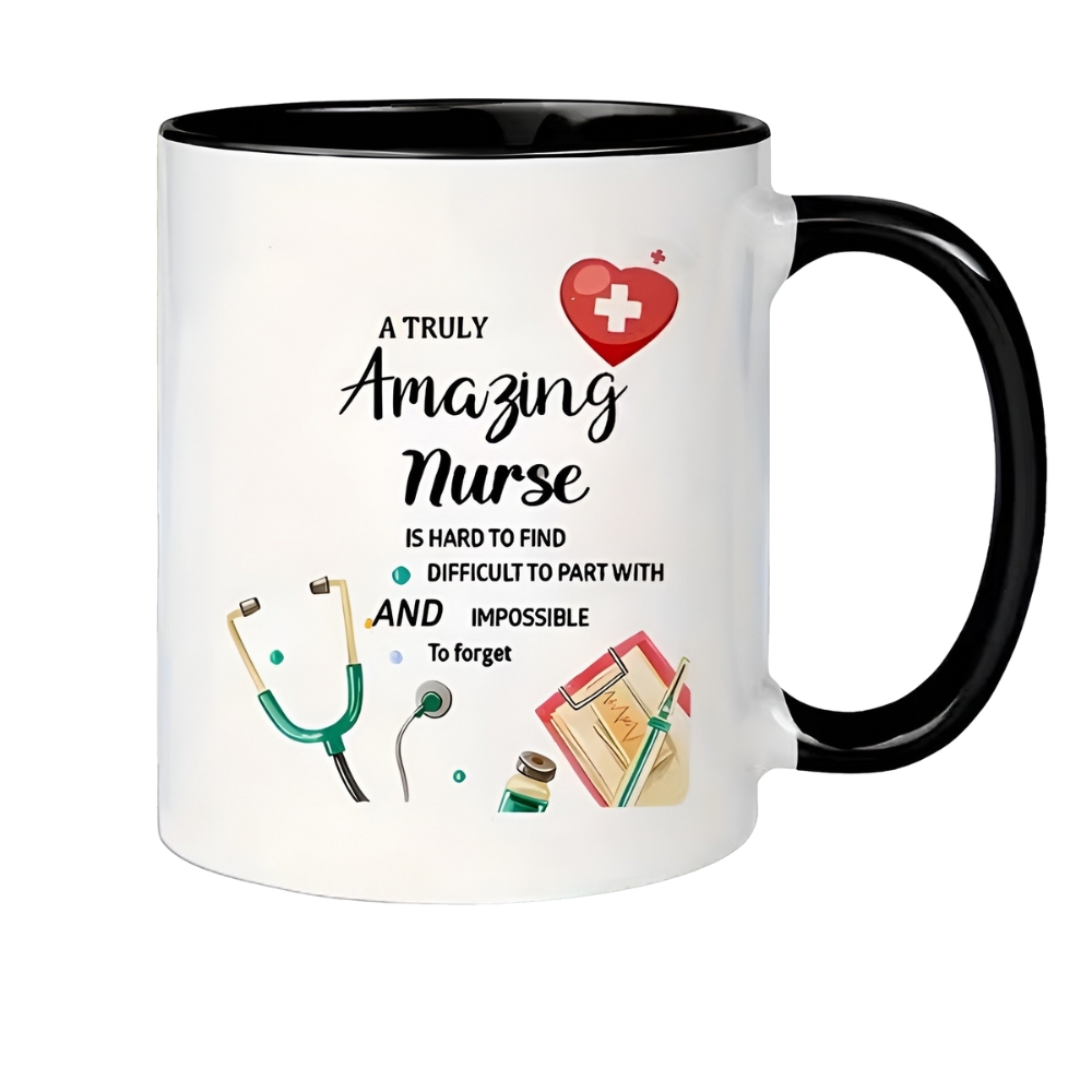 Themed Mug with Stethoscope, Syringe and Heart Design - "Great Nurse"