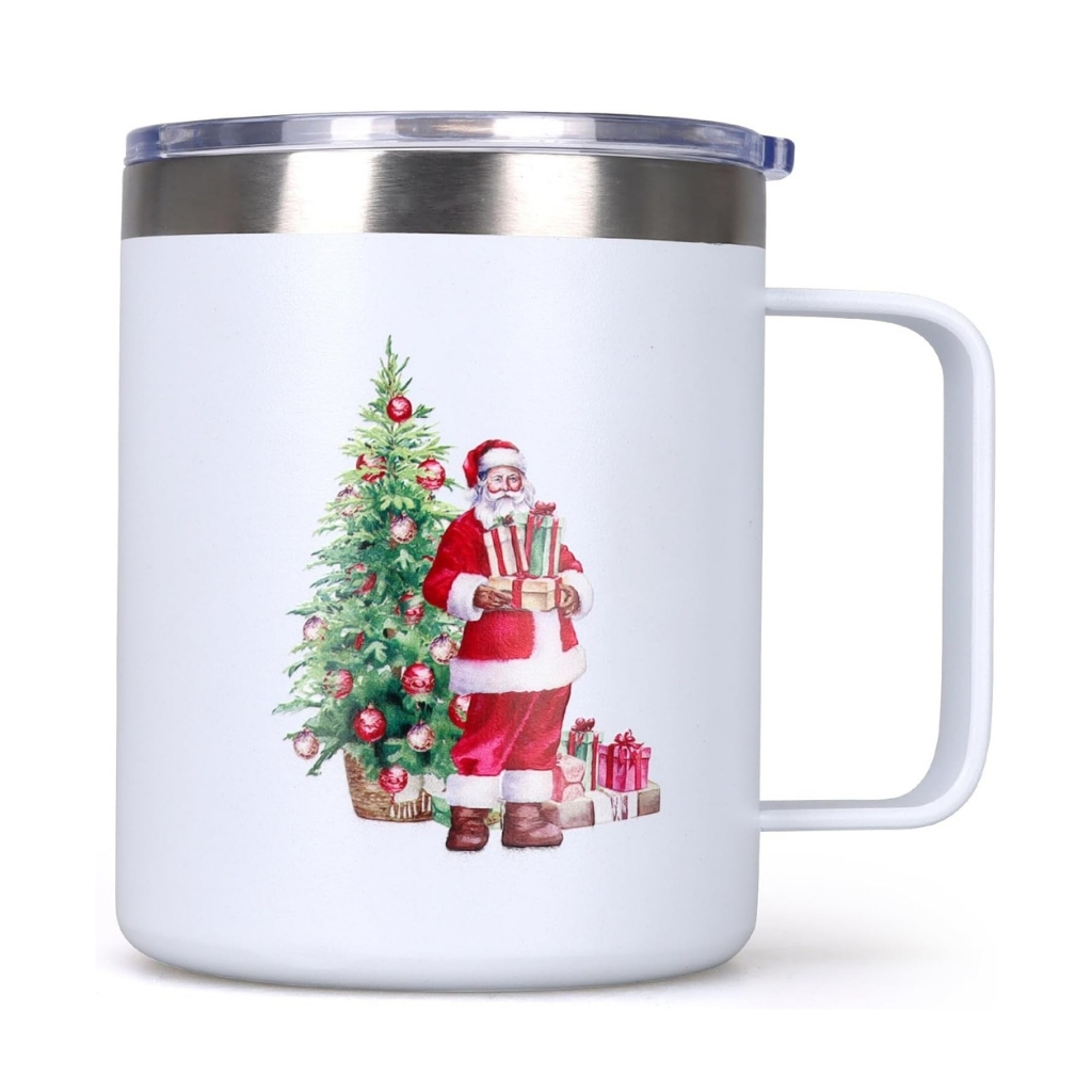 12oz Stainless Steel Cups With Lid Christmas Mug 