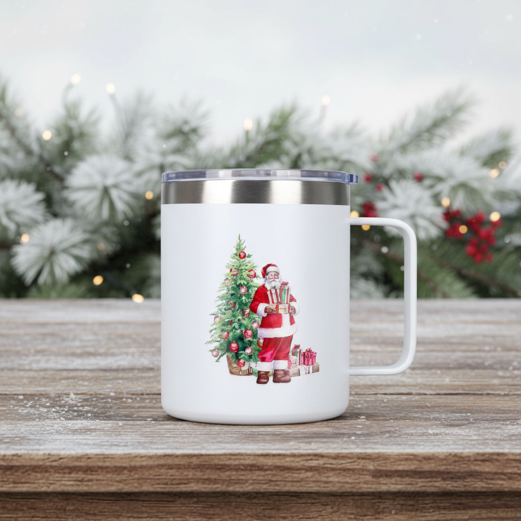 12oz Stainless Steel Cups With Lid Christmas Mug 