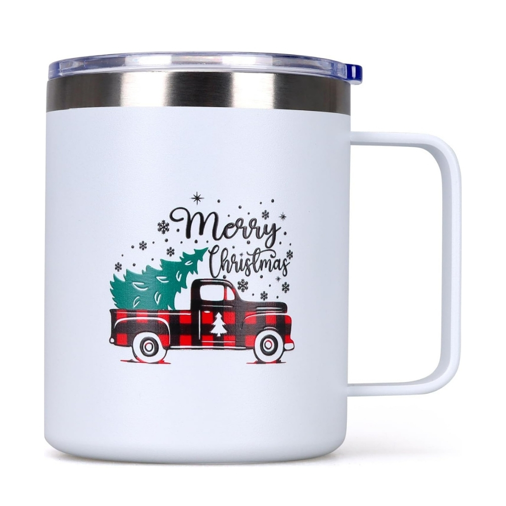 12oz Stainless Steel Cups With Lid Christmas Mug 