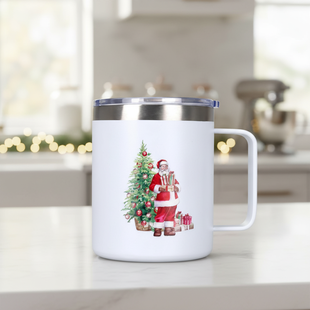 12oz Stainless Steel Cups With Lid Christmas Mug 