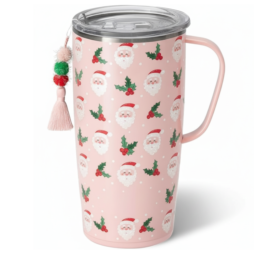 Christmas Insulated Travel Mug With Festive Bow Design