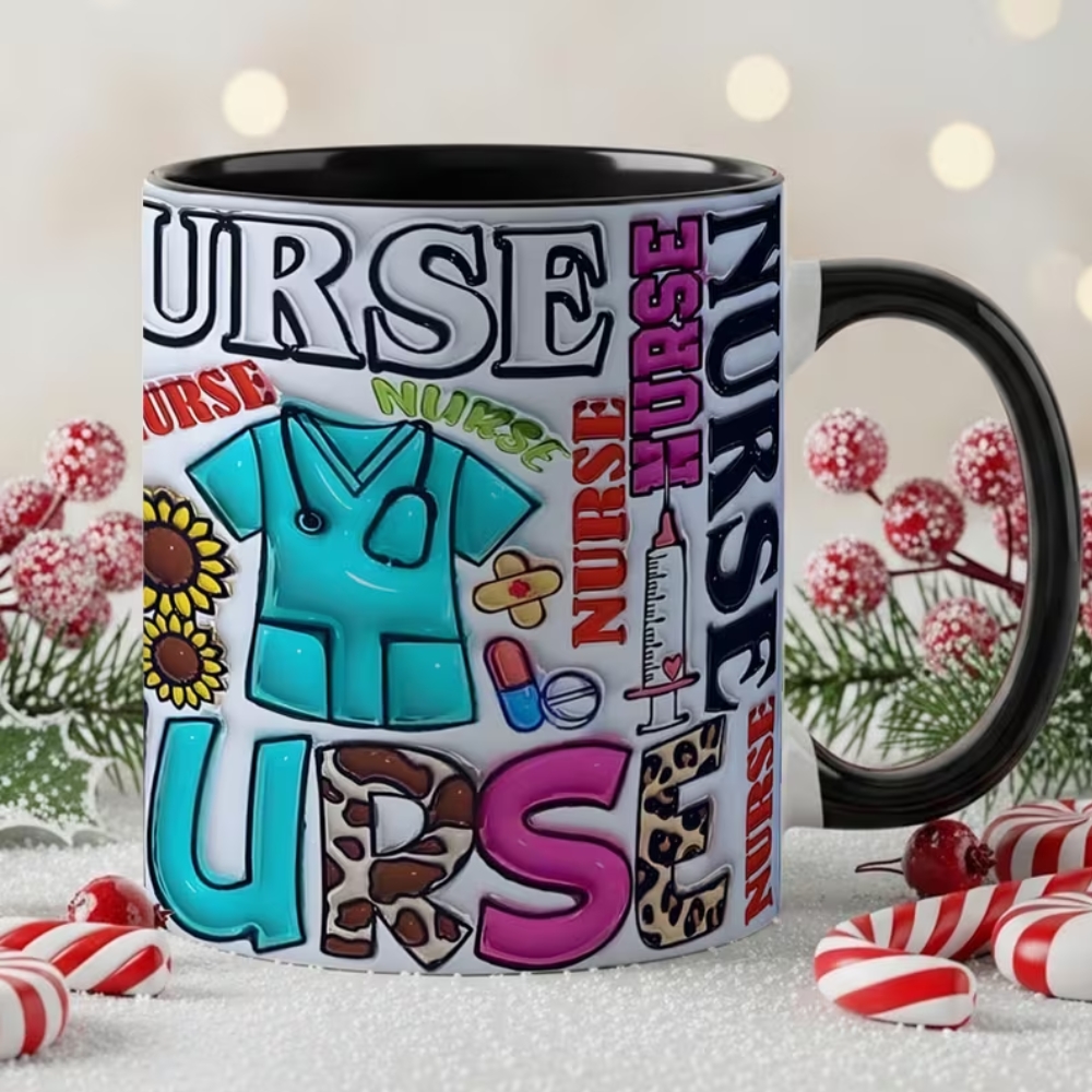 Nurse Themed Coffee Mug | Nursing Lovers Cup, Colorful Nurse Elements Design