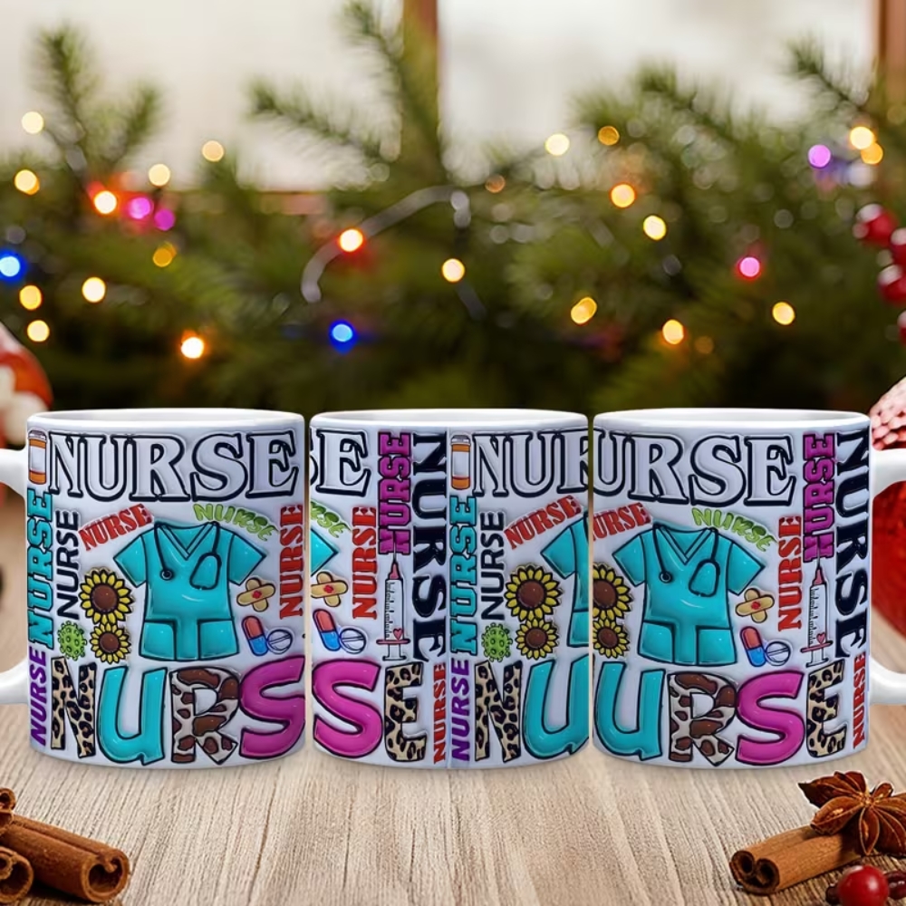 Nurse Themed Coffee Mug | Nursing Lovers Cup, Colorful Nurse Elements Design