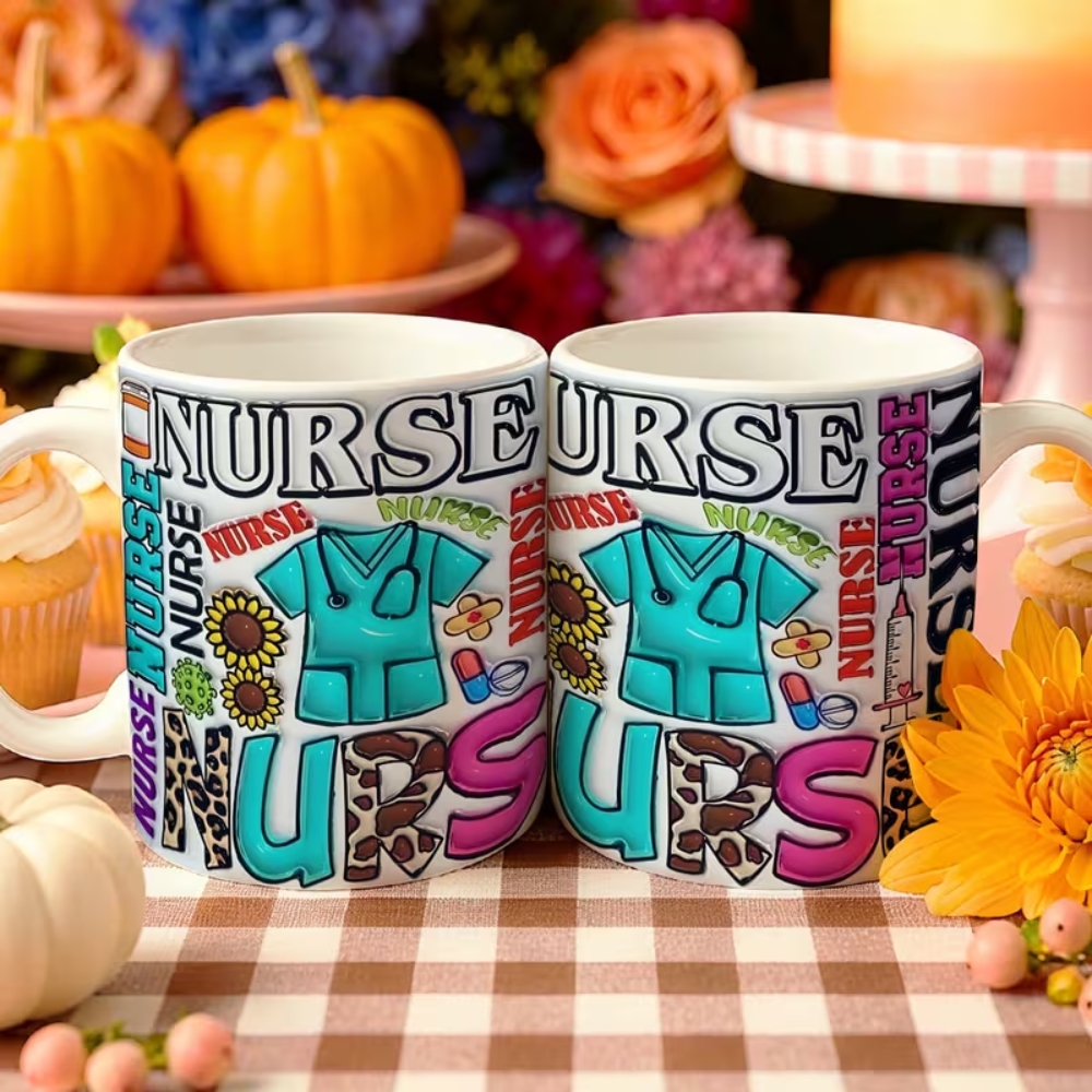 Nurse Themed Coffee Mug | Nursing Lovers Cup, Colorful Nurse Elements Design