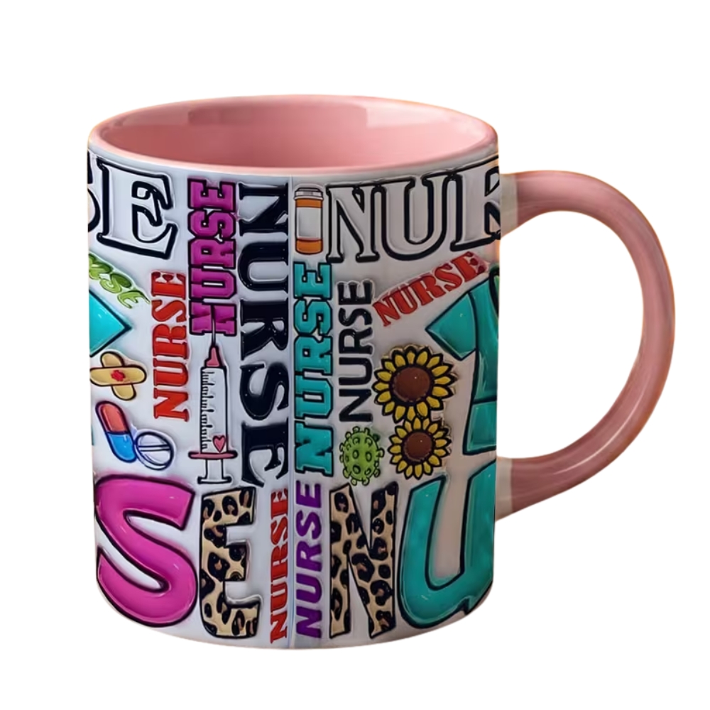 Nurse Themed Coffee Mug | Nursing Lovers Cup, Colorful Nurse Elements Design