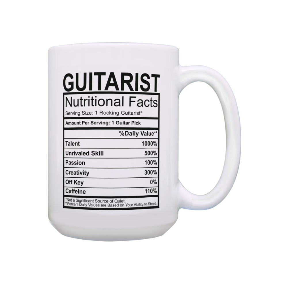 Guitar Mug Guitarist Nutritional Facts Guitar Themed Gifts for Men Coffee Mug