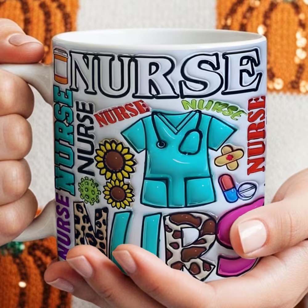 Nurse Themed Coffee Mug | Nursing Lovers Cup, Colorful Nurse Elements Design