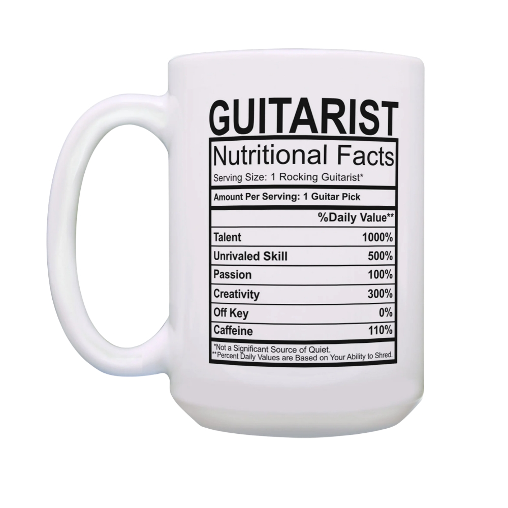 Guitar Mug Guitarist Nutritional Facts Guitar Themed Gifts for Men Coffee Mug