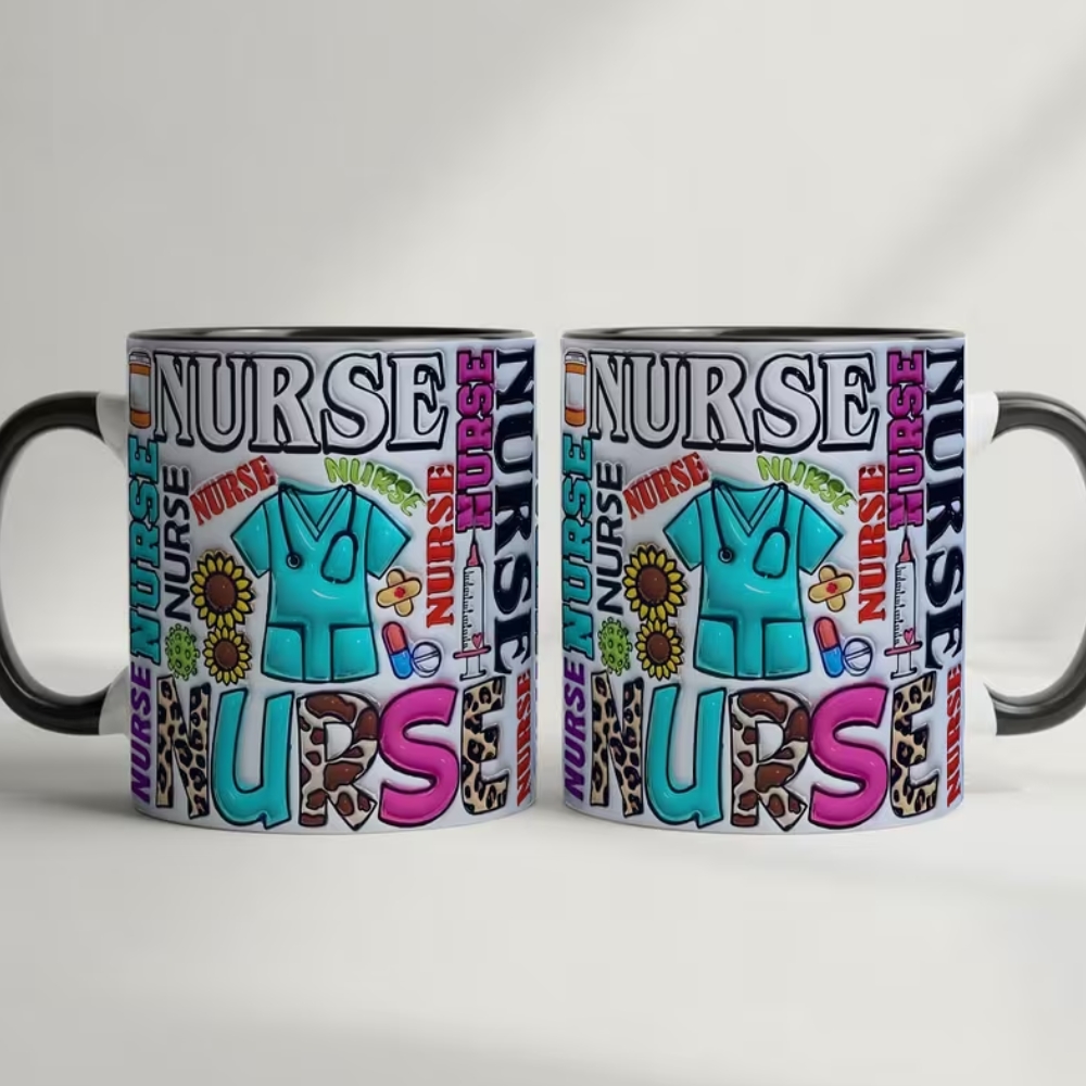Nurse Themed Coffee Mug | Nursing Lovers Cup, Colorful Nurse Elements Design