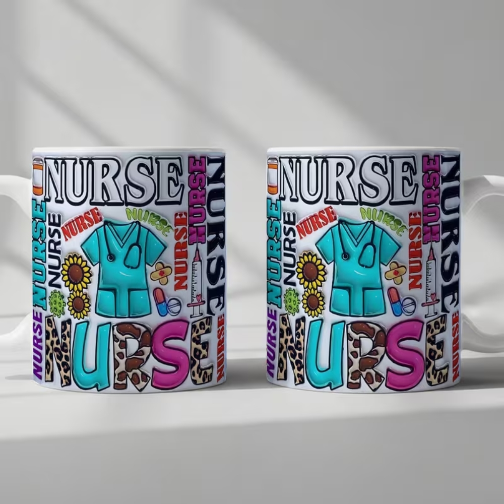 Nurse Themed Coffee Mug | Nursing Lovers Cup, Colorful Nurse Elements Design