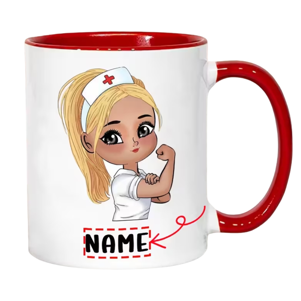 Custom Name Ceramic Coffee Cup with Cute Nurse Design, 7 Color