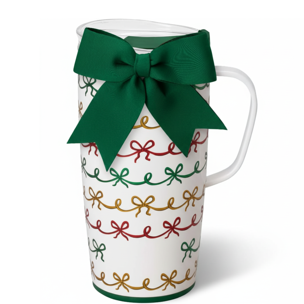 Christmas Insulated Travel Mug With Festive Bow Design