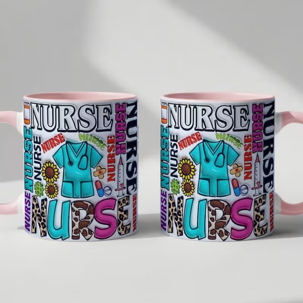 Nurse Themed Coffee Mug | Nursing Lovers Cup, Colorful Nurse Elements Design