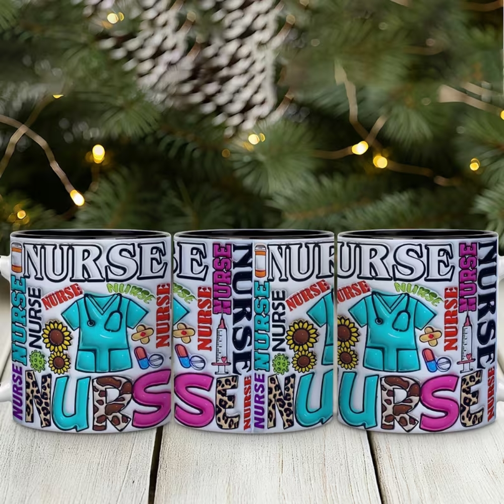 Nurse Themed Coffee Mug | Nursing Lovers Cup, Colorful Nurse Elements Design