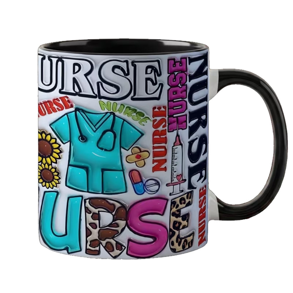 Nurse Themed Coffee Mug | Nursing Lovers Cup, Colorful Nurse Elements Design