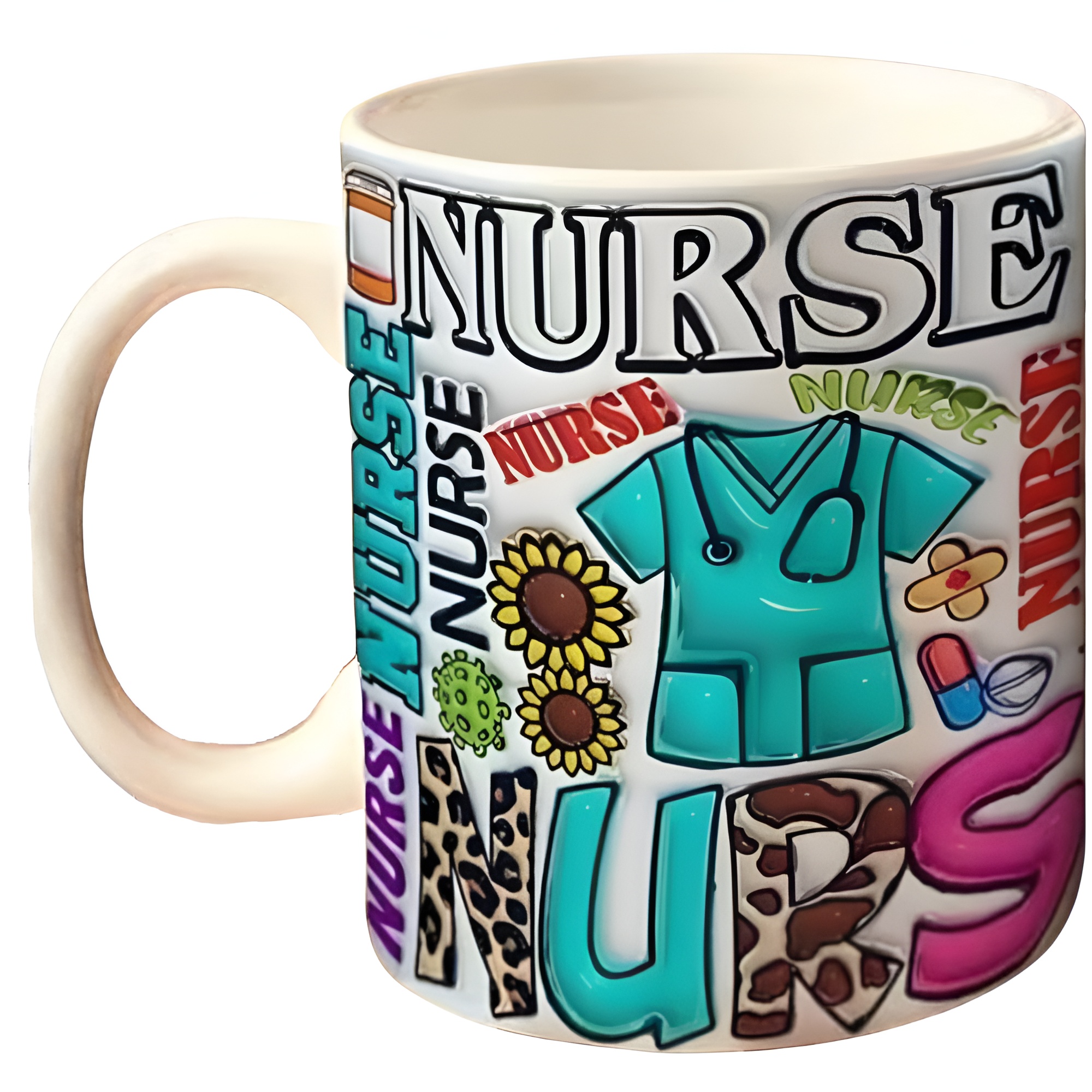 Nurse Themed Coffee Mug | Nursing Lovers Cup, Colorful Nurse Elements Design