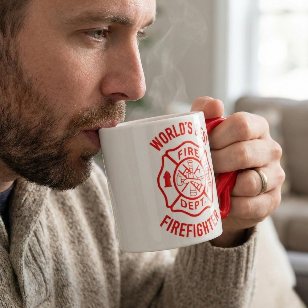 World’s Best Firefighter Ceramic Coffee Mug with Hose Handle