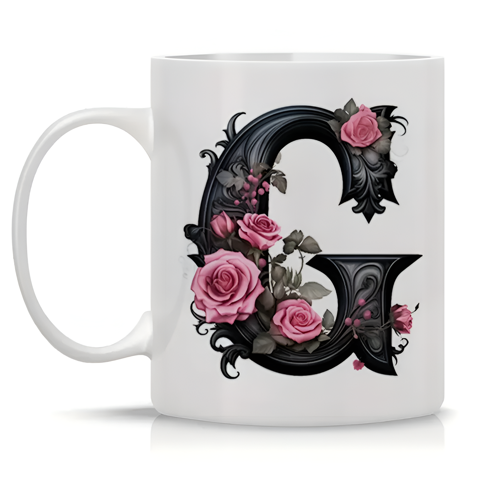 Floral Alphabet Printed Ceramic Coffee Mug