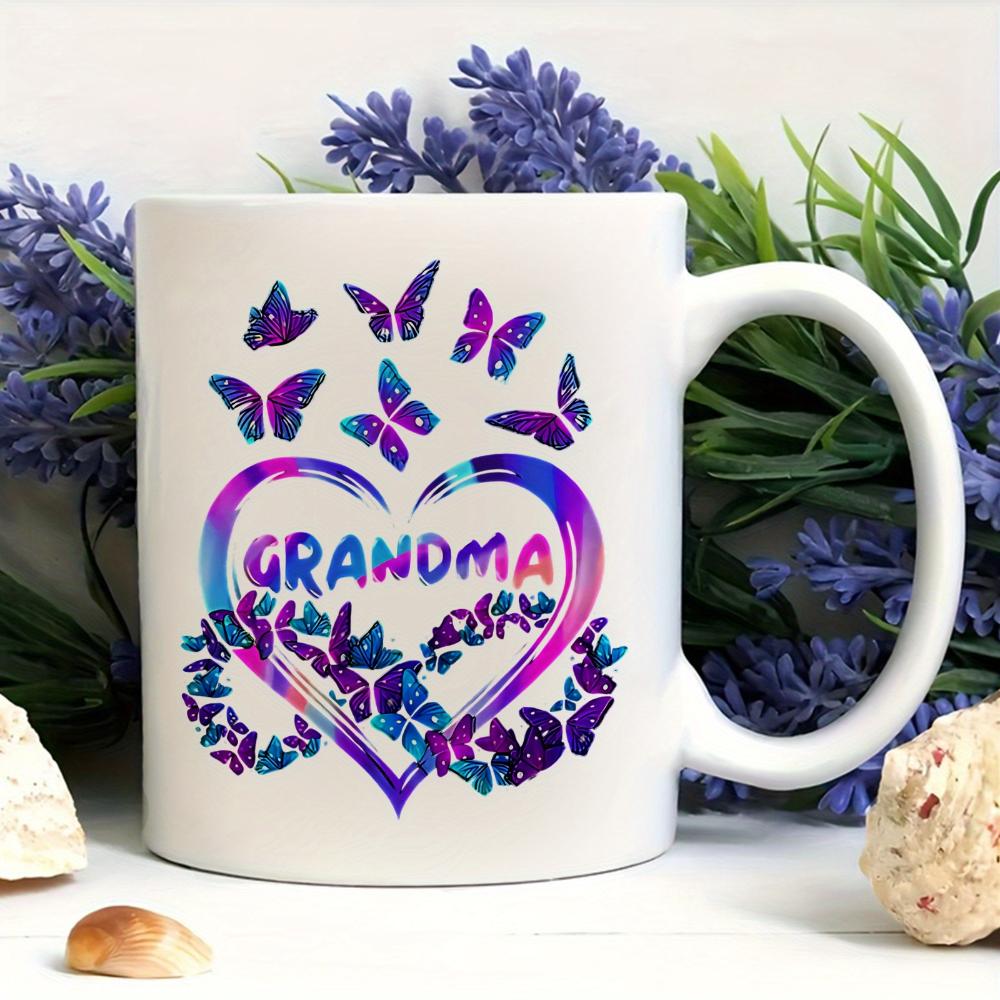 Grandma Themed Ceramic Mug with Heart-Shaped "GRANDMA" & Butterfly 