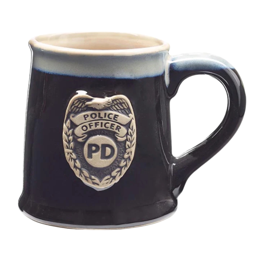 Police Officer Mug Hand-painted porcelain black mug with a tan rim