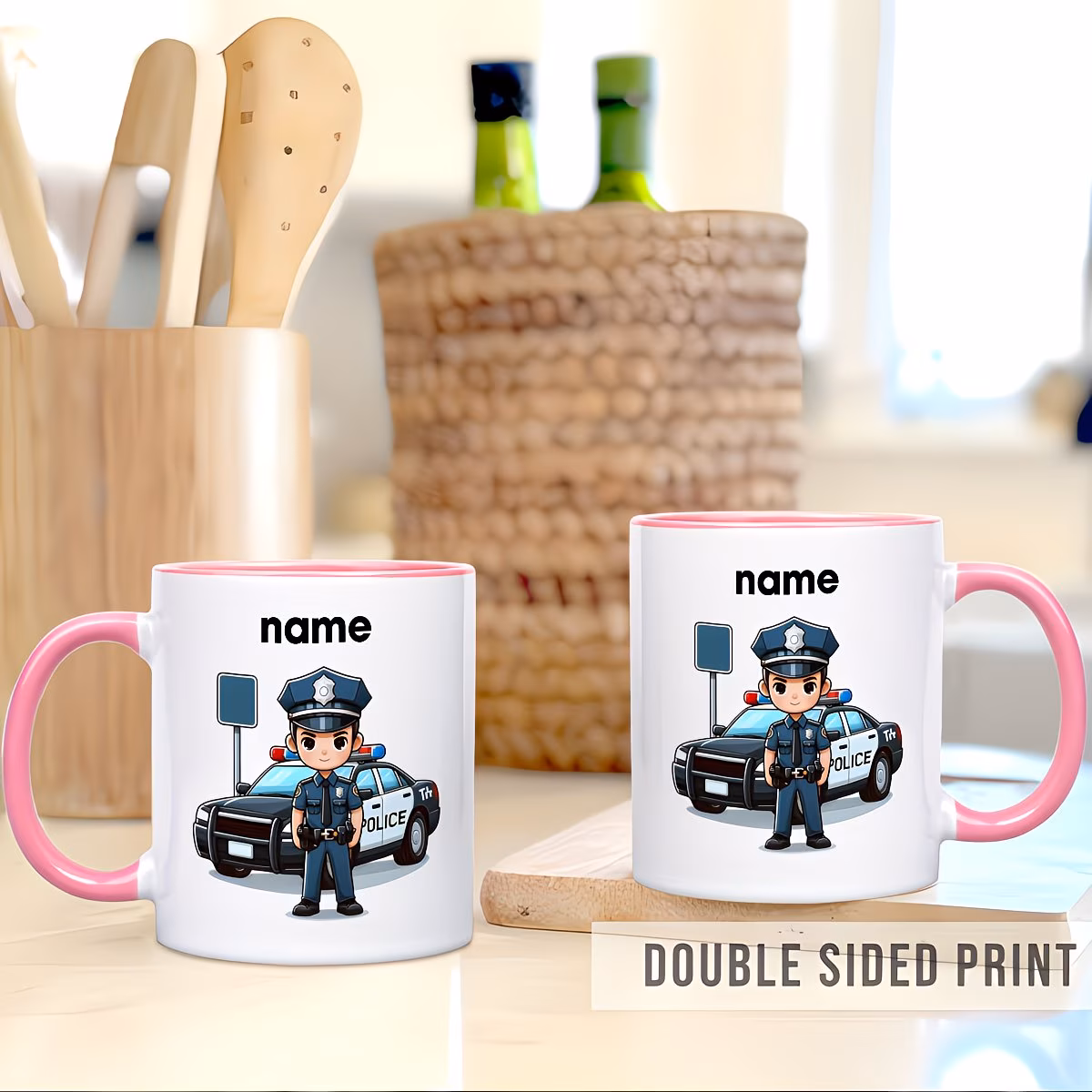 customized 1pc 11oz personalized name ceramic coffee mug featuring theme showcasing cartoon police and patrol cars police its everyday use or as a gift 3