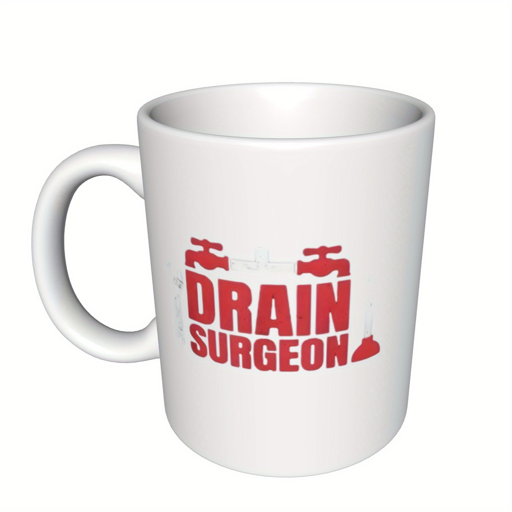 11oz Funny Plumber Art Coffee Mug Double Sided Drain Surgeon