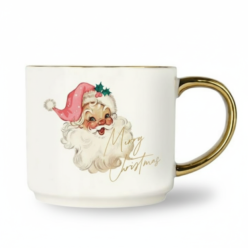 14oz Santa Christmas Coffee Mug With Gold Handle