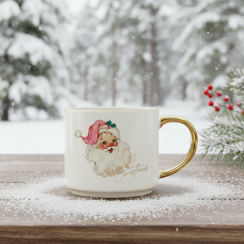14oz Santa Christmas Coffee Mug With Gold Handle