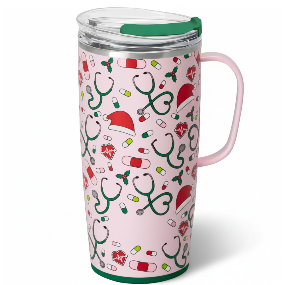 Christmas Insulated Travel Mug With Festive Bow Design